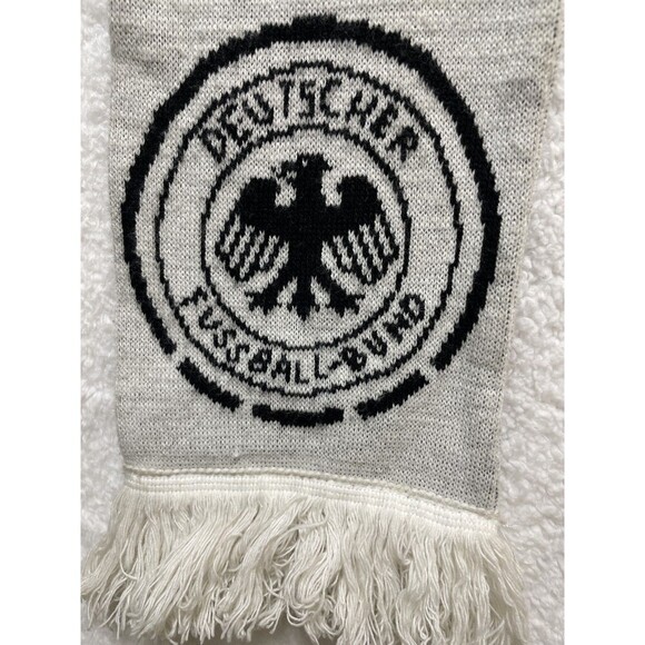 Germany Deutschland Soccer Scarf Black White Eagle Crest Knit Fringe Fan Gear - Picture 3 of 8